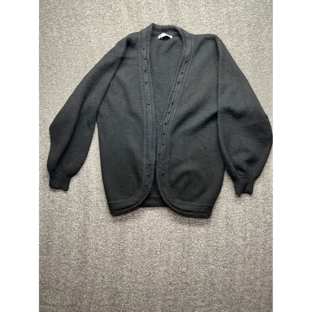 Wonderland Cardigan Womens OS Black Lambswool Angora Sweater Beaded Open Front